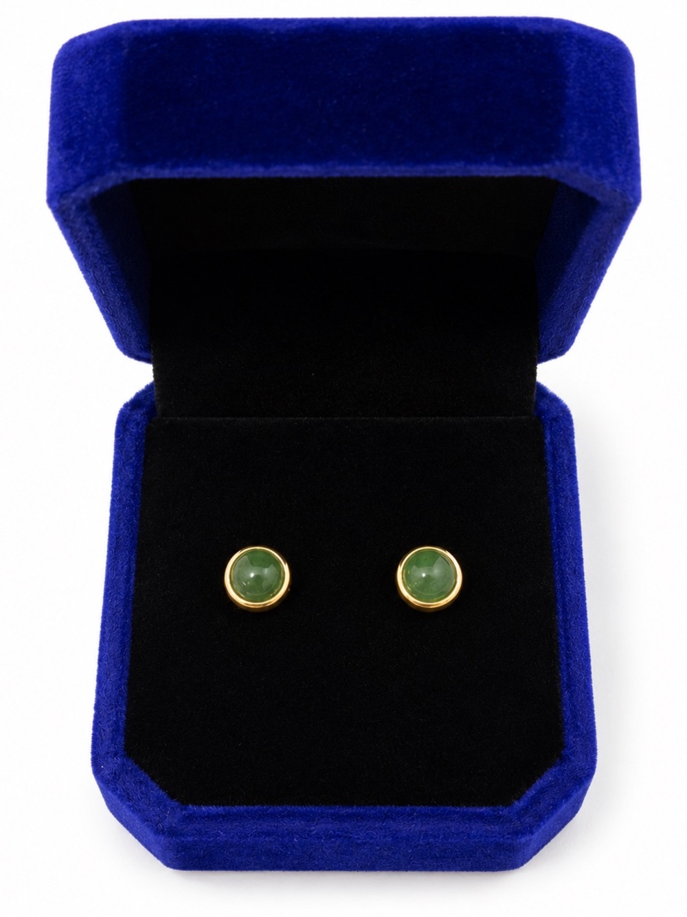 Gold-Trim Green Jade Stud Earrings - Women Jewelry